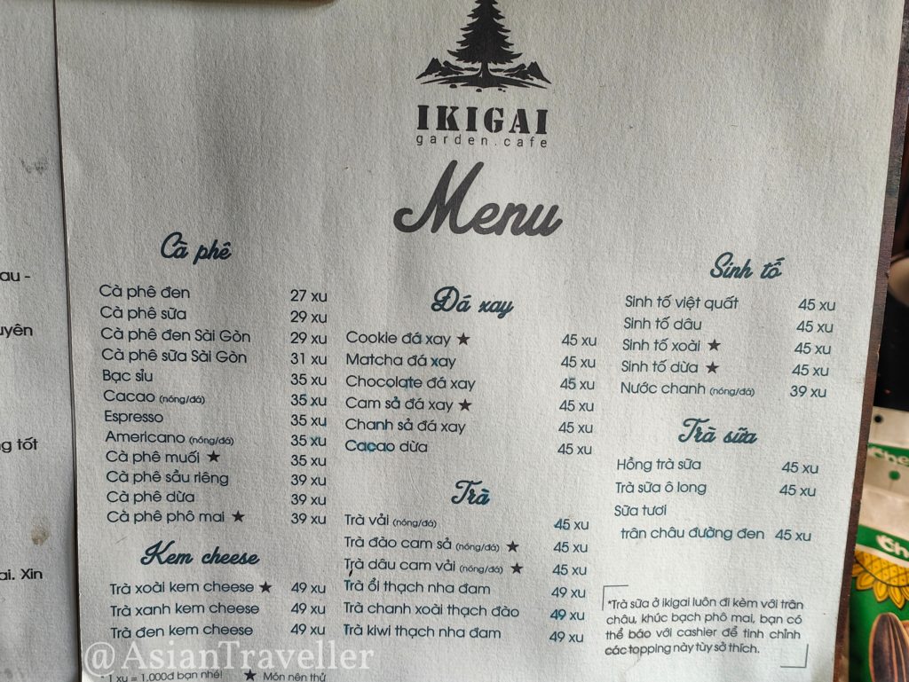 ダナンで有名な人気カフェ IKIGAIのメニュー